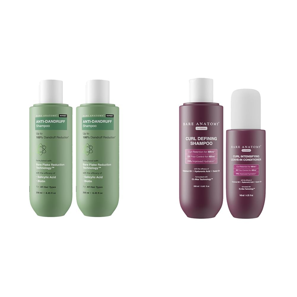 Bare Anatomy Anti Dandruff Shampoo All Hair Types | Women & Men | 250ml (Pack of 2) Curl Defining Shampoo + Curl Intensifying Leave In Conditioner Cream |Women & Men | 250 ml +...