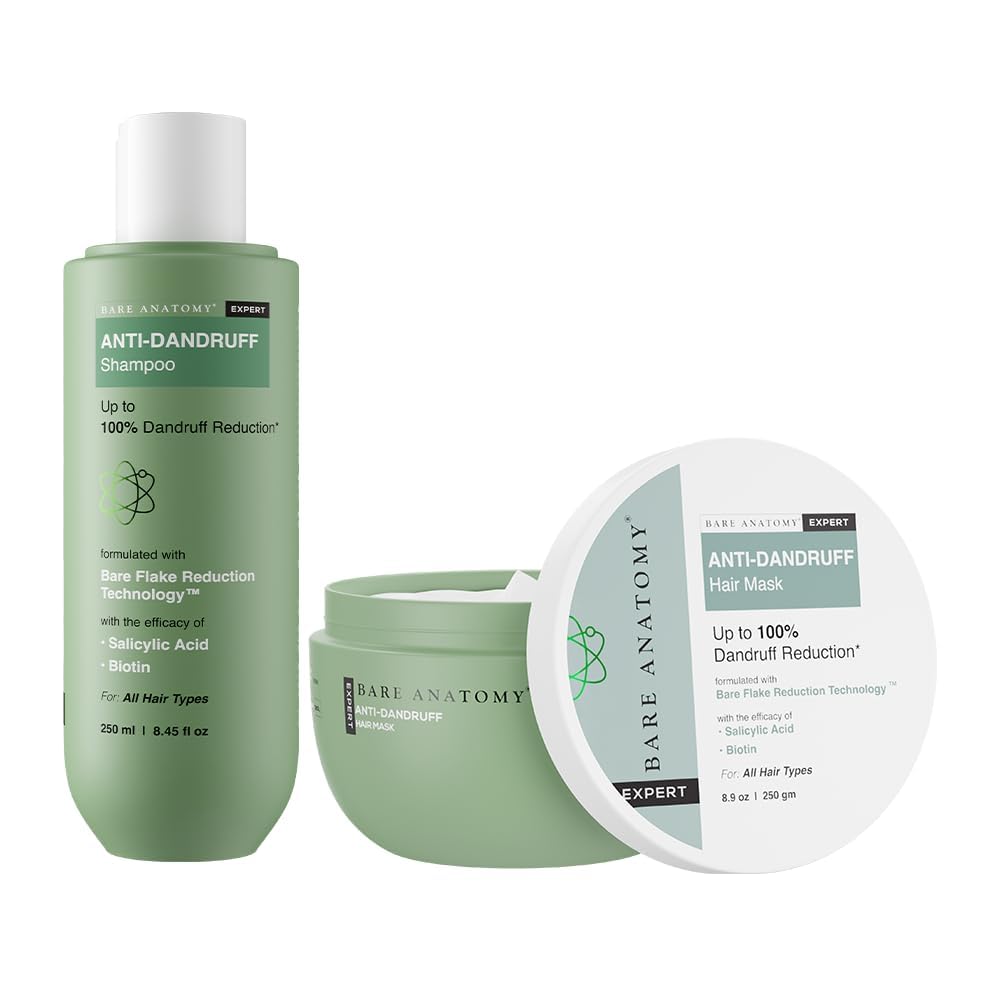 Bare Anatomy Anti Dandruff Shampoo & Conditioner Mask | Reduces Upto 100% Dandruff & Strengthens Hair | With Salicylic Acid & Biotin | Paraben & Sulphate Free | Women & Men |...