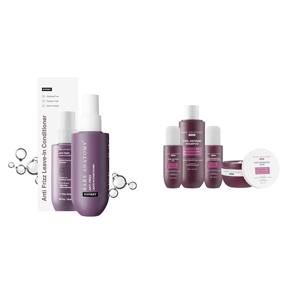 Bare Anatomy Anti Frizz Leave In Conditioner | For Women and Men | Get Smoother, Healthy & Glossy Hair | 150ml Curl Defining Shampoo + Hair Mask + Leave-In Conditioner + Gel...