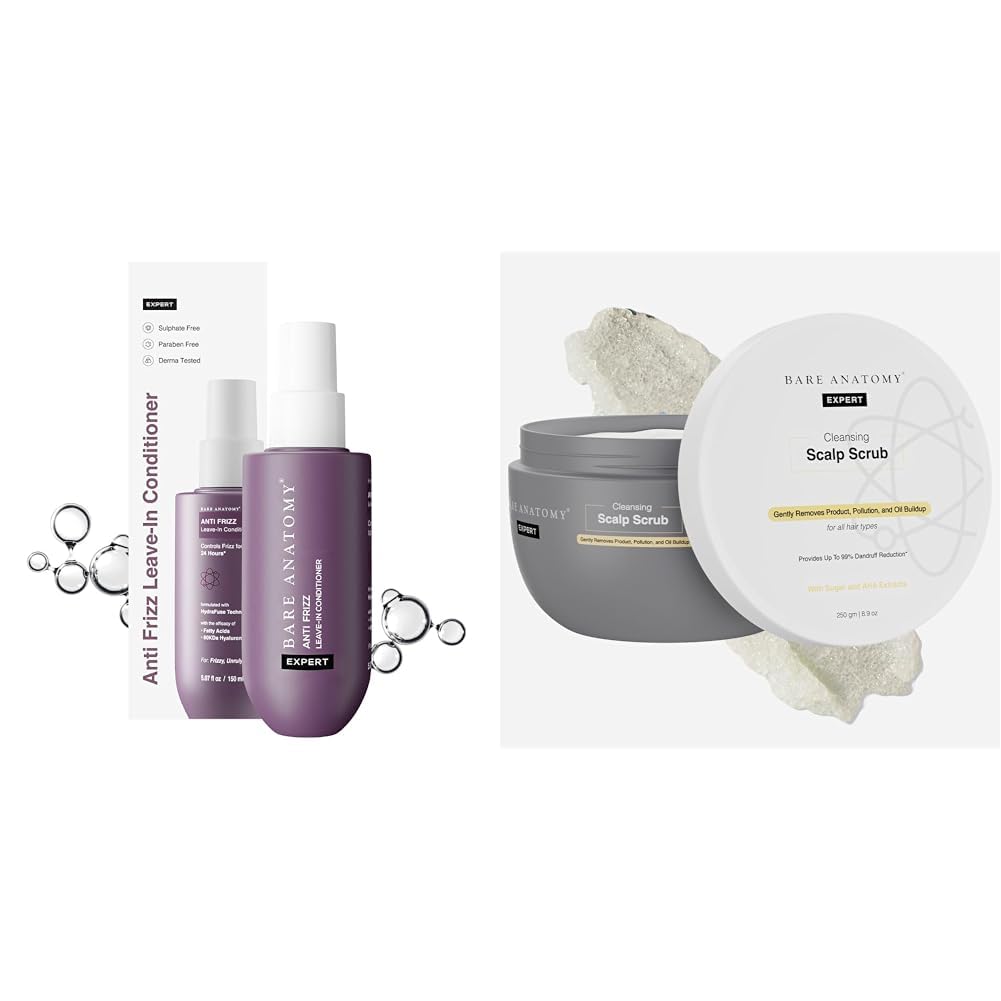 Bare Anatomy Anti Frizz Leave In Conditioner| Vegan | For Unisex | Get Smoother, Healthy & Glossy Hair | 150 Millilitres Scalp Scrub With Natural Ahas, Coconut & Sugar For...
