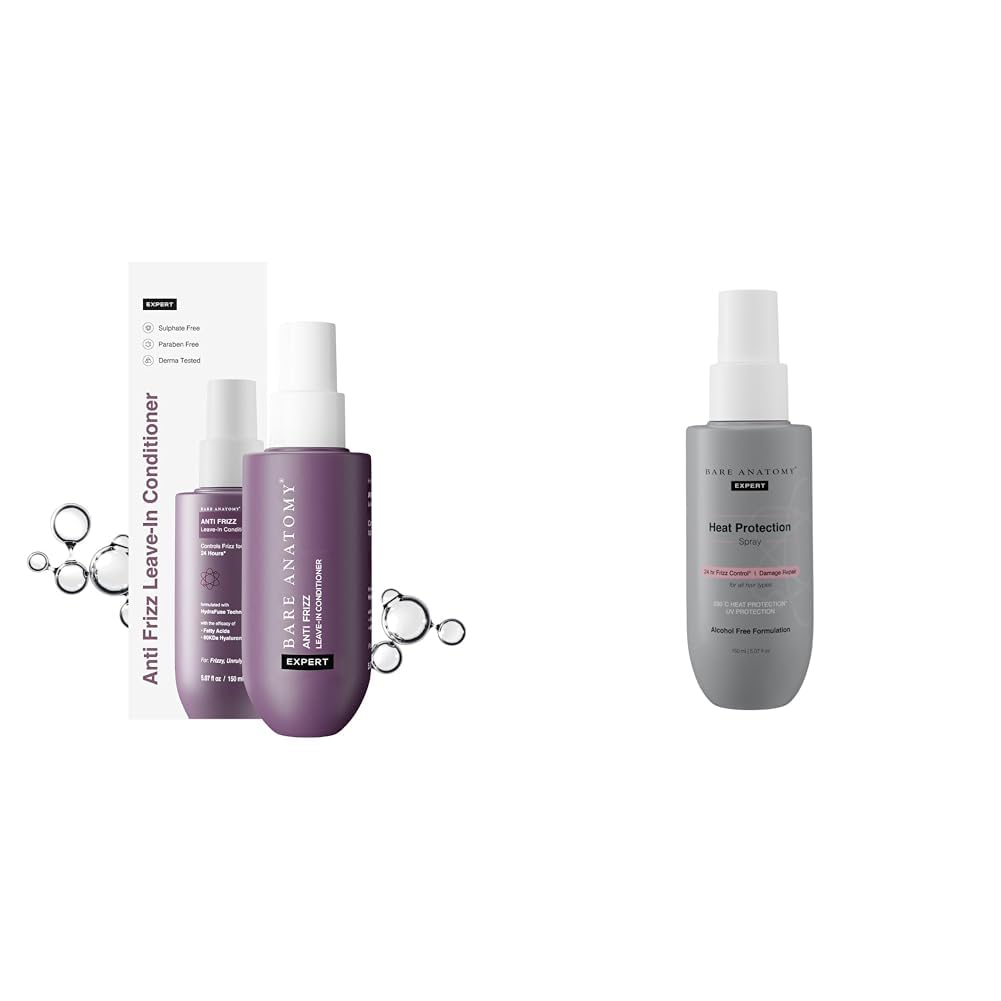 Bare Anatomy Anti Frizz Leave In Conditioner| Vegan | For Women and Men | Get Smoother, Healthy & Glossy Hair | 150ml Heat Protection Spray Serum For Women & Men | Vegan |230 掳C...