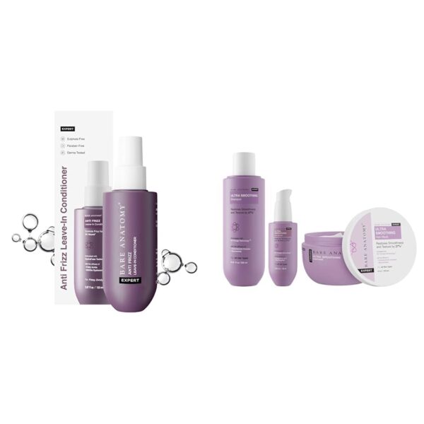 Bare Anatomy Anti Frizz Leave In Conditioner| Vegan | For Women and Men | Get Smoother, Healthy & Glossy Hair | 150ml Ultra Smoothing Shampoo + Hair Mask + Serum Kit| Women &...
