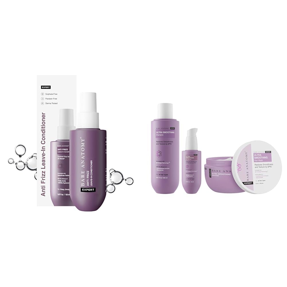 Bare Anatomy Anti Frizz Leave In Conditioner| Vegan | For Women and Men | Get Smoother, Healthy & Glossy Hair | 150ml Ultra Smoothing Shampoo + Hair Mask + Serum Kit| Women &...