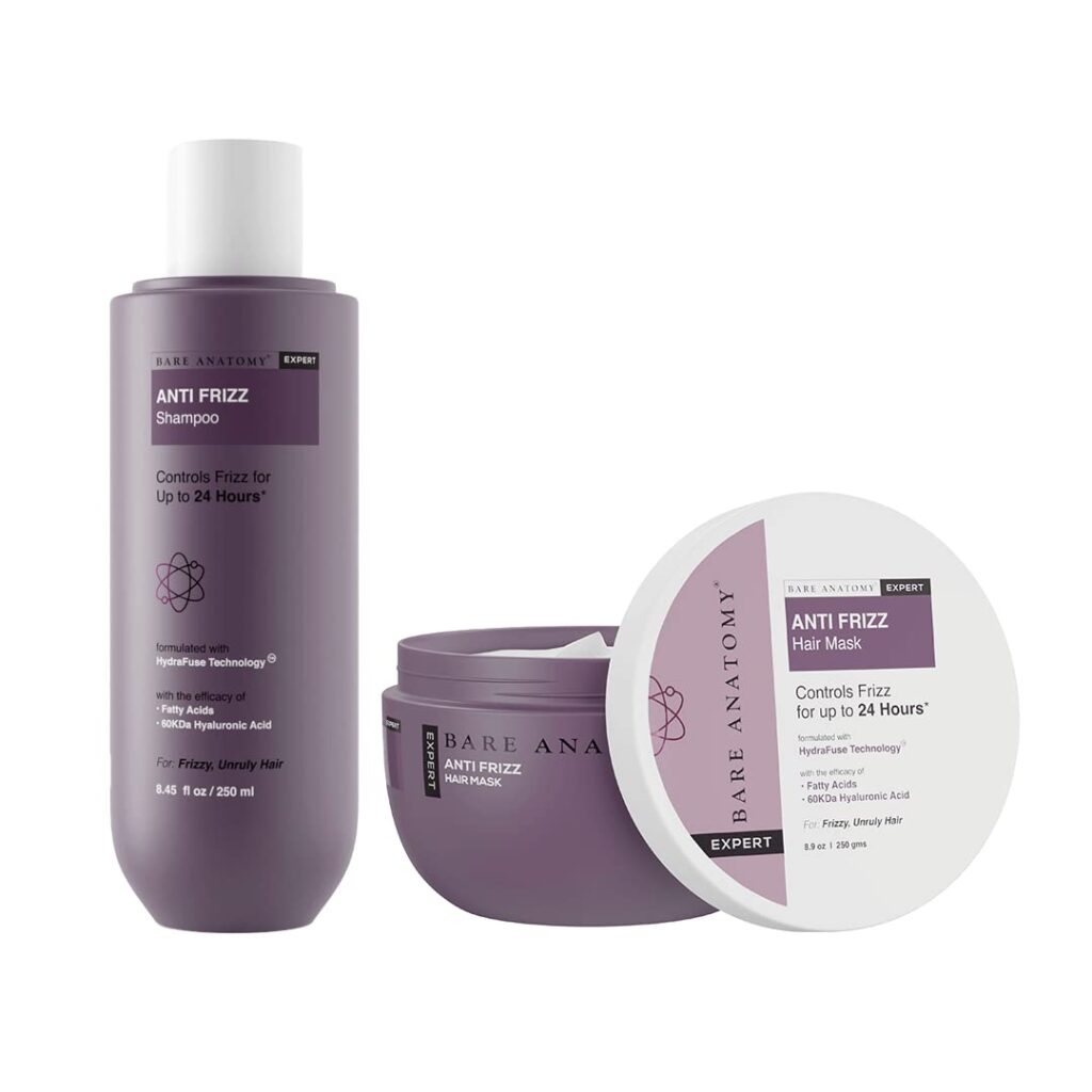 Bare Anatomy Anti Frizz Shampoo + Hair Mask Kit | Frizz Control upto 24 hrs | Powered By Hyaluronic Acid & Fatty Acids | Paraben & Sulphate Free |Women & Men | 250ml + 250g