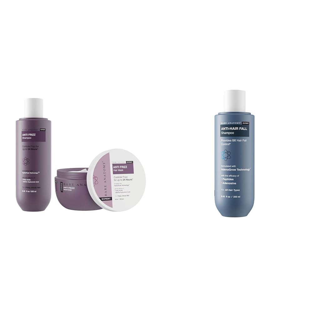 Bare Anatomy Anti Frizz Shampoo + Hair Mask Kit | Paraben & Sulphate Free |Women & Men | 250ml + 250g Anti Hair Fall Shampoo Vegan| For All Hair Types | For Women & Men | 250ml