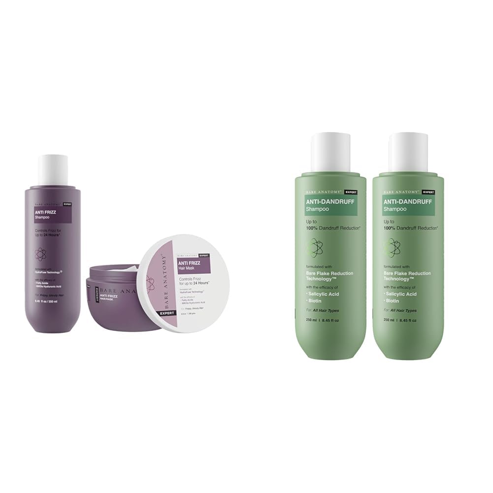 Bare Anatomy Anti Frizz Shampoo + Hair Mask Kit | Paraben & Sulphate Free |Women & Men | 250ml + 250g Anti Dandruff Shampoo All Hair Types | Women & Men | 250ml (Pack of 2)