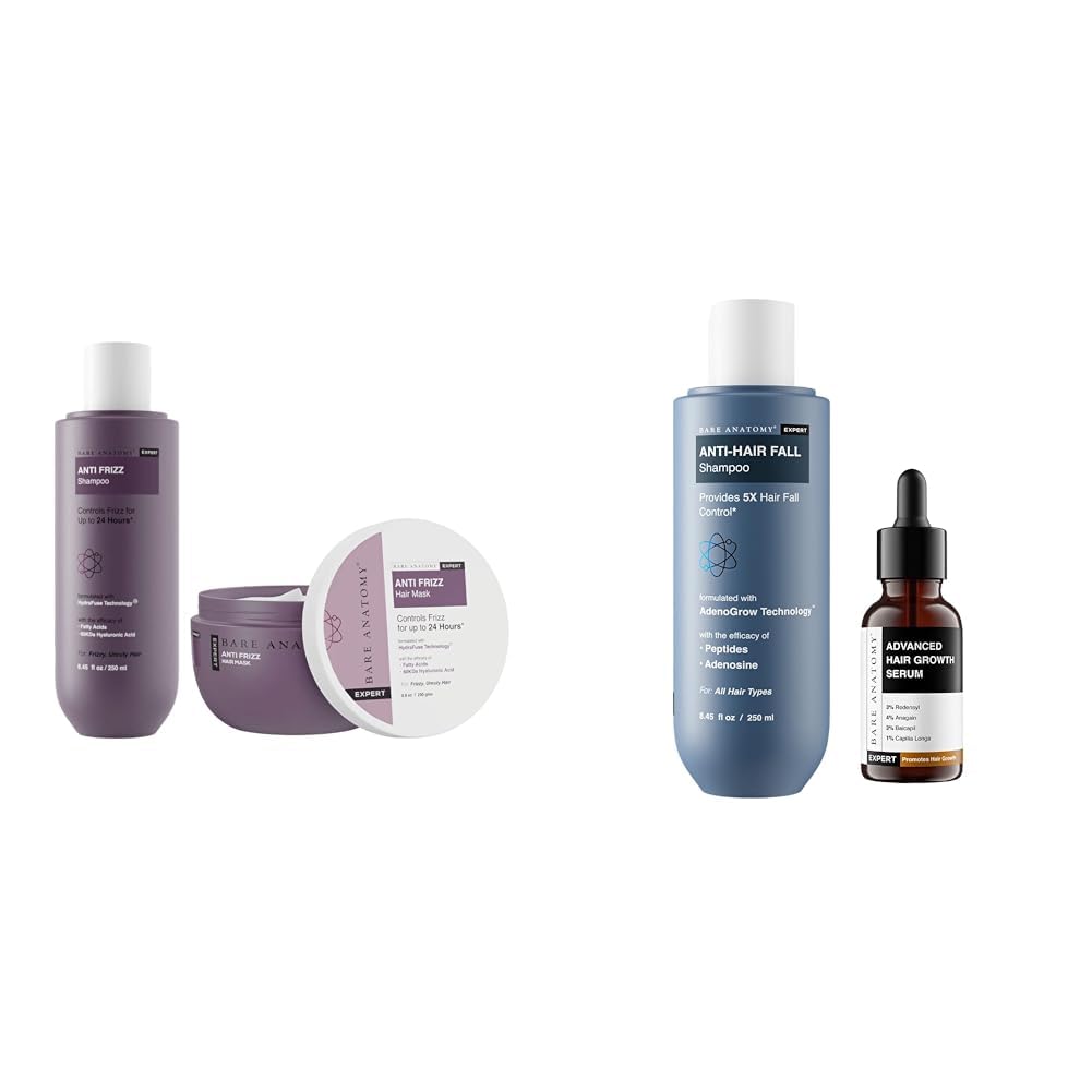 Bare Anatomy Anti Frizz Shampoo + Hair Mask Kit | Paraben & Sulphate Free |Women & Men | 250ml + 250g Anti Hair Fall Shampoo 250ml 3% Redensyl + 4% Anagain + 3% Baicapil + 1%...
