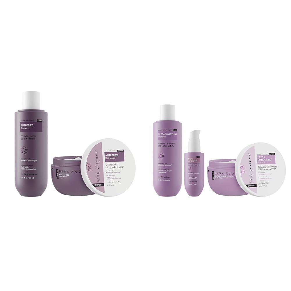 Bare Anatomy Anti Frizz Shampoo + Hair Mask Kit | Paraben & Sulphate Free |Women & Men | 250ml + 250g Ultra Smoothing Shampoo + Hair Mask + Serum Kit| Women & Men | 250ml + 250g...