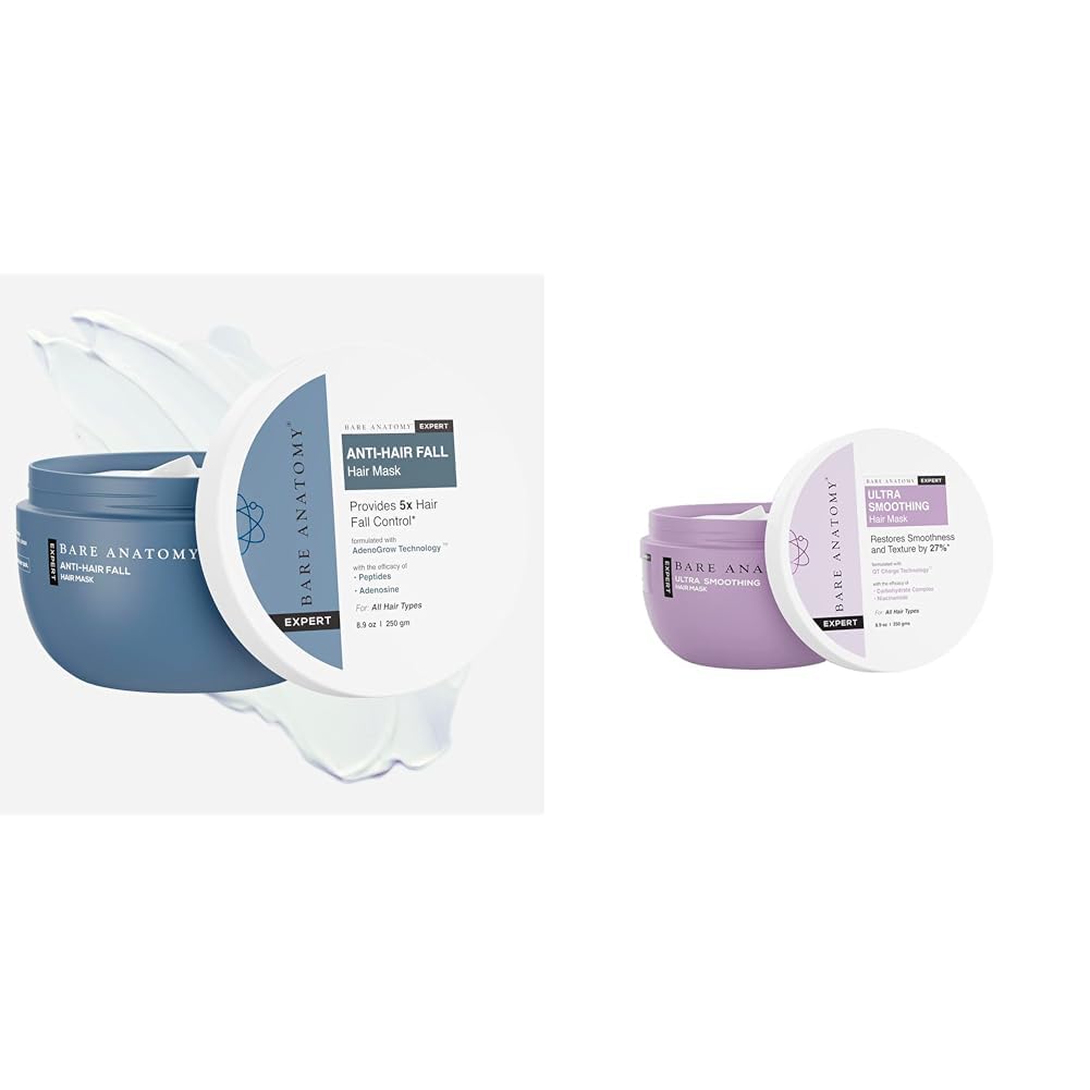 Bare Anatomy Anti-Hair Fall Mask Enriched with Adenosine and Peptides | 250 ml Ultra Smoothing Hair Mask For Dry & Frizzy Hair| For Women & Men | SLS & Vegan | 250gm