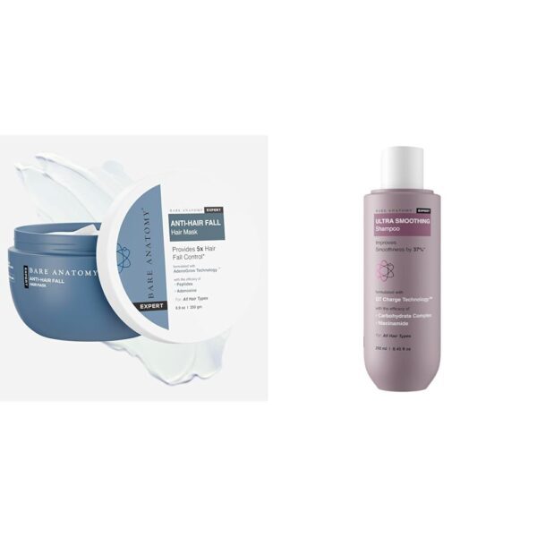 Bare Anatomy Anti-Hair Fall Mask Enriched with Adenosine and Peptides | 250 ml Ultra Smoothing Shampoo for Dry and Frizzy Hair | SLS & Paraben Free | Vegan | For Men & Women |...