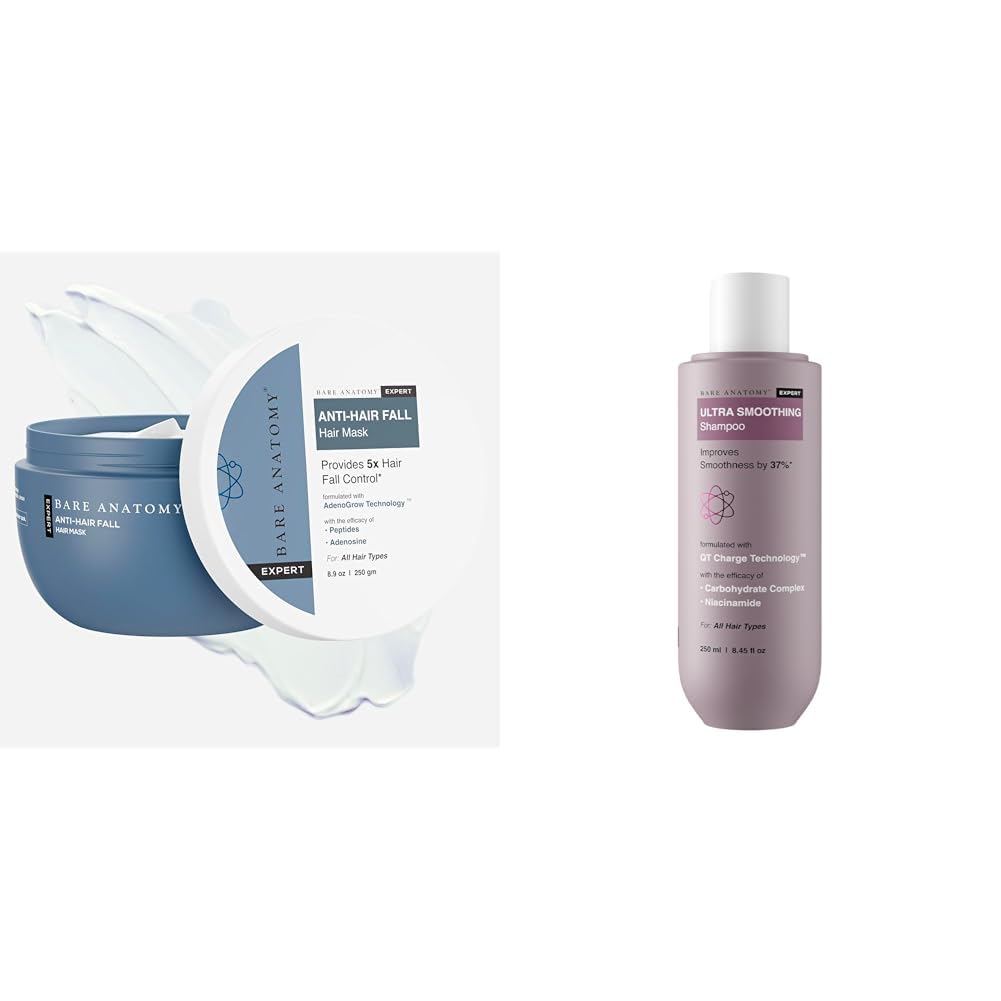 Bare Anatomy Anti-Hair Fall Mask Enriched with Adenosine and Peptides | 250 ml Ultra Smoothing Shampoo for Dry and Frizzy Hair | SLS & Paraben Free | Vegan | For Men & Women |...