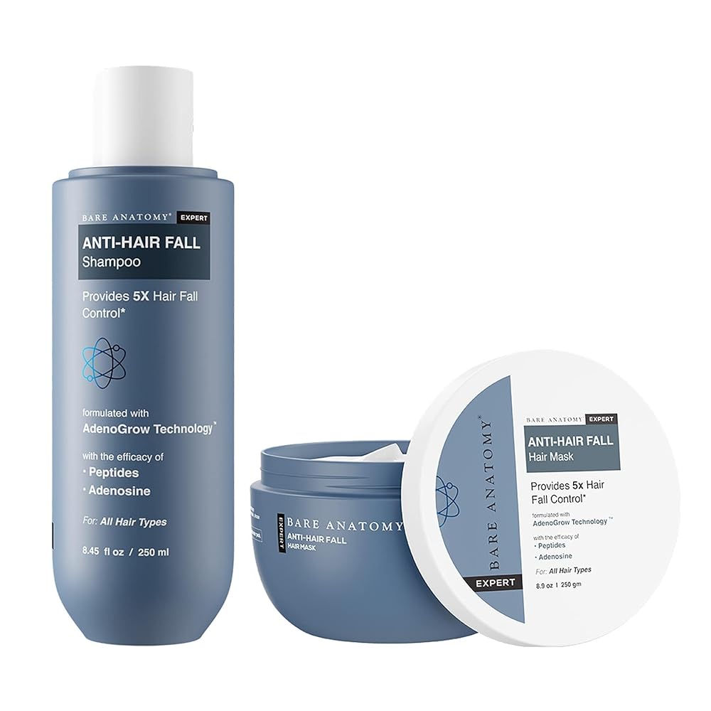 Bare Anatomy Anti-Hair Fall Mask Enriched with Adenosine and Peptides | 250 ml Anti Hair Fall Shampoo Vegan| For All Hair Types | For Women & Men | 250ml
