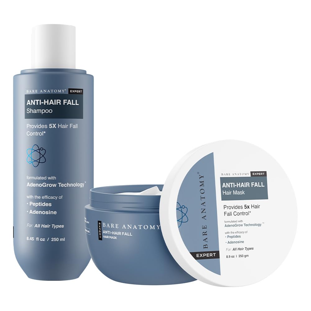 Bare Anatomy Anti Hair Fall Shampoo + Conditioner Mask | Provides 5X Hair Fall Control | Contains Biotin Adenosine, & Peptides | For All Hair Types | Women & Men | 250ml + 250g
