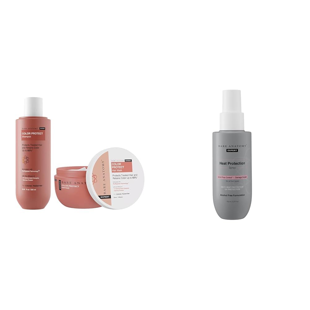 Bare Anatomy Color Protect Shampoo + Hair Mask Kit for Coloured and Treated Hair For Dry & Frizzy Hair, 250ml + 250g Heat Protection Spray Serum For Women & Men | Vegan |230 掳C...