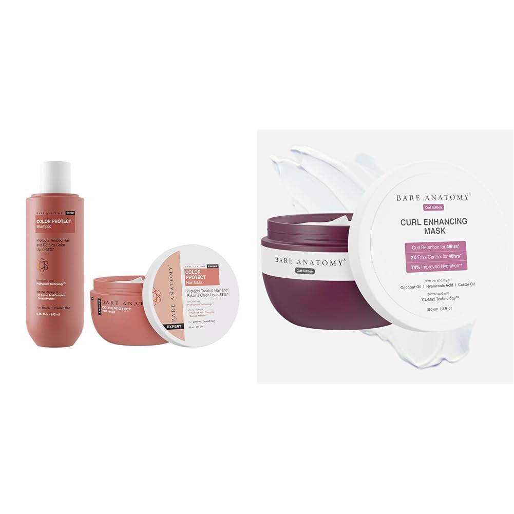 Bare Anatomy Color Protect Shampoo + Hair Mask Kit for Coloured and Treated Hair For Dry & Frizzy Hair, 250ml + 250g Curl Enhancing Hair Mask Sulphate & Paraben Free | 250g
