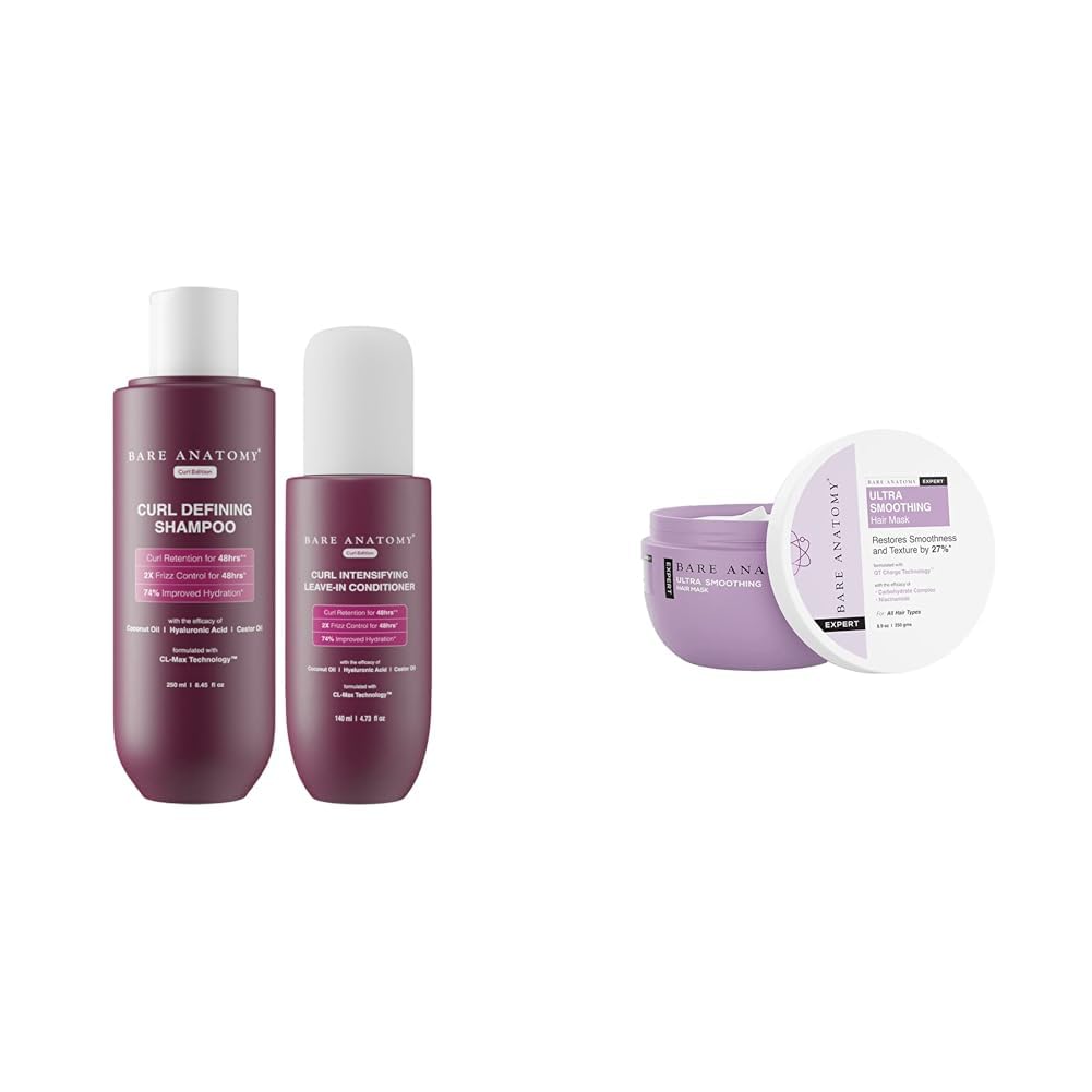 Bare Anatomy Curl Defining Shampoo + Curl Intensifying Leave In Conditioner Cream |Women & Men | 250 ml + 140ml Ultra Smoothing Hair Mask For Dry & Frizzy Hair| For Women & Men...