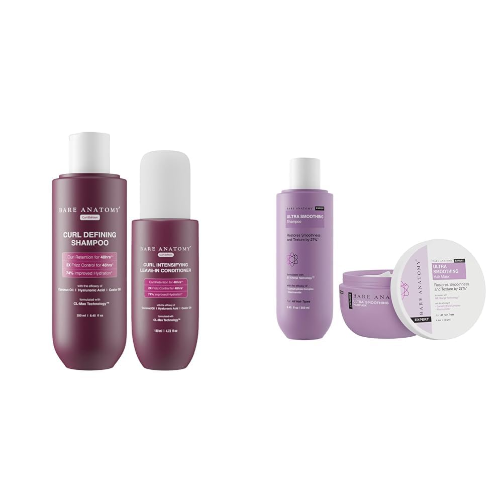 Bare Anatomy Curl Defining Shampoo + Curl Intensifying Leave In Conditioner Cream |Women & Men | 250 ml + 140ml Ultra Smooth Shampoo + Hair Mask 250ml