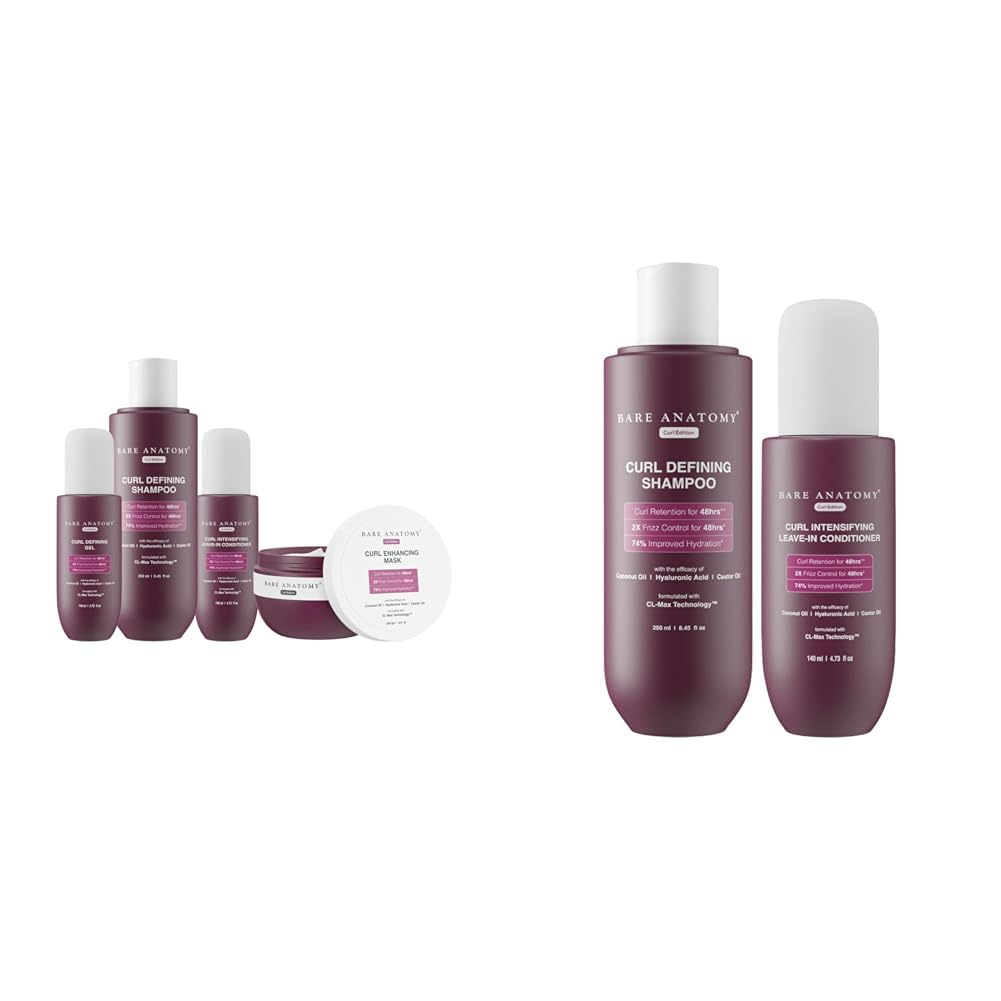 Bare Anatomy Curl Defining Shampoo + Hair Mask + Leave-In Conditioner + Gel 250ml + 250g + 140ml + 140ml Curl Defining Shampoo + Curl Intensifying Leave In Conditioner Cream...