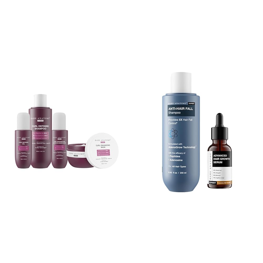 Bare Anatomy Curl Defining Shampoo + Hair Mask + Leave-In Conditioner + Gel 250ml + 250g + 140ml + 140ml Anti Hair Fall Shampoo 250ml 3% Redensyl + 4% Anagain + 3% Baicapil + 1%...