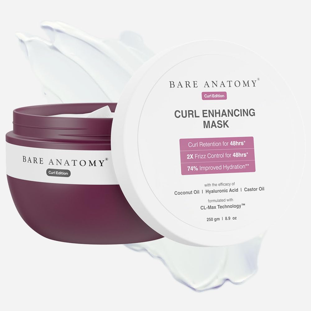 Bare Anatomy Curl Enhancing Hair Mask | Smoothens & Conditions Hair with Curl Retention & 2X Frizz Protection For 48 Hours | Coconut Oil, Hyaluronic Acid & Castor Oil | Sulphate...