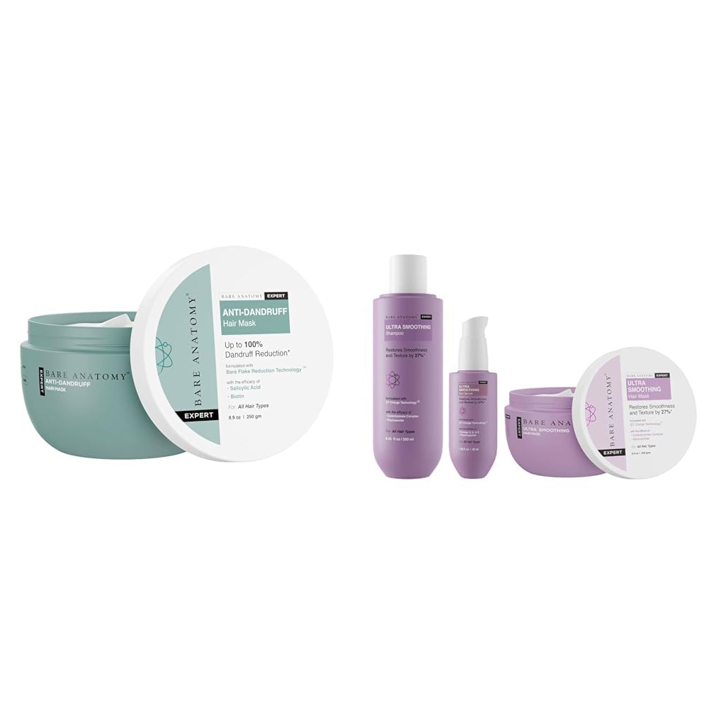 Bare Anatomy EXPERT Anti-Dandruff Hair Mask | Targets Oily Scalp and Sheds Dry Flakes | 250g Ultra Smoothing Shampoo + Hair Mask + Serum Kit| Women & Men | 250ml + 250g + 50ml