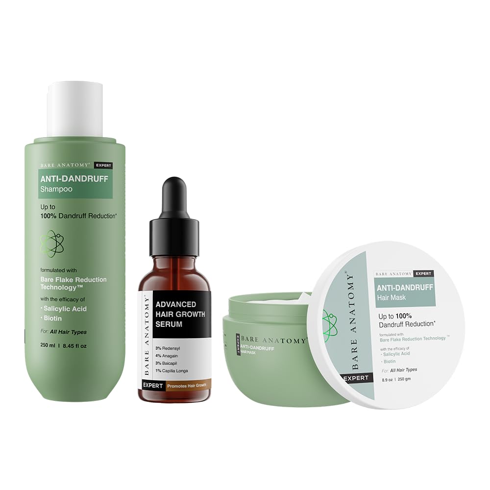 Bare Anatomy Expert Anti-Dandruff Shampoo + Mask | Dandruff Reduction | Targets Oily Scalp & Sheds Dry Flakes | Advanced Hair Growth Serum |Hair growth & Hair fall control serum...