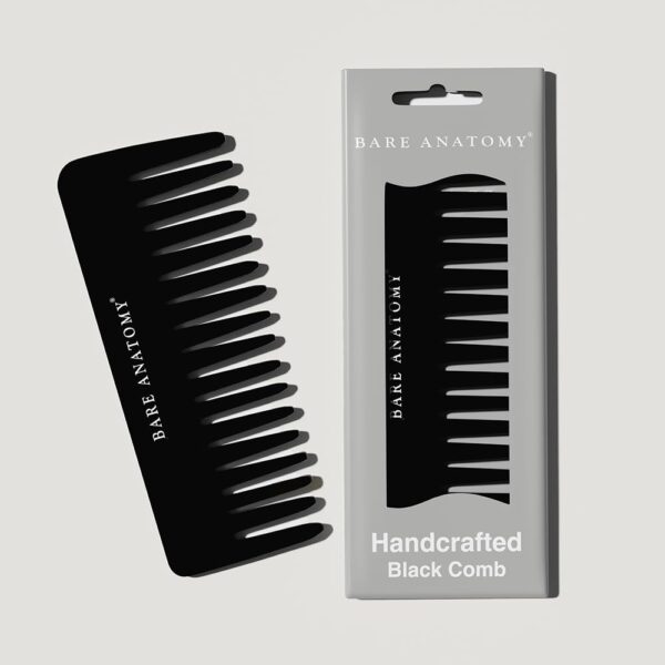 Bare Anatomy Handcrafted Black Comb- Gently Detangles & Controls Flyaways | Suitable for Dry, Wet & Curly Hair |