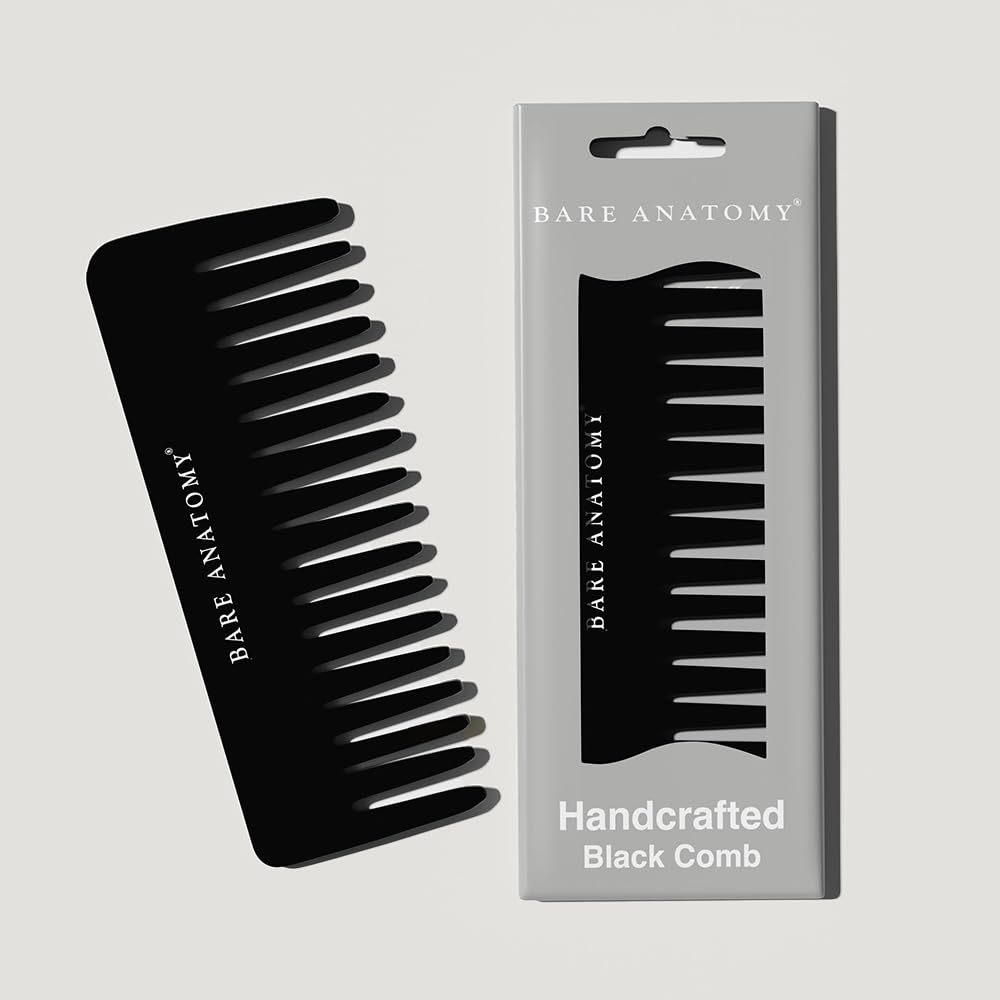 Bare Anatomy Handcrafted Black Comb- Gently Detangles & Controls Flyaways | Suitable for Dry, Wet & Curly Hair |