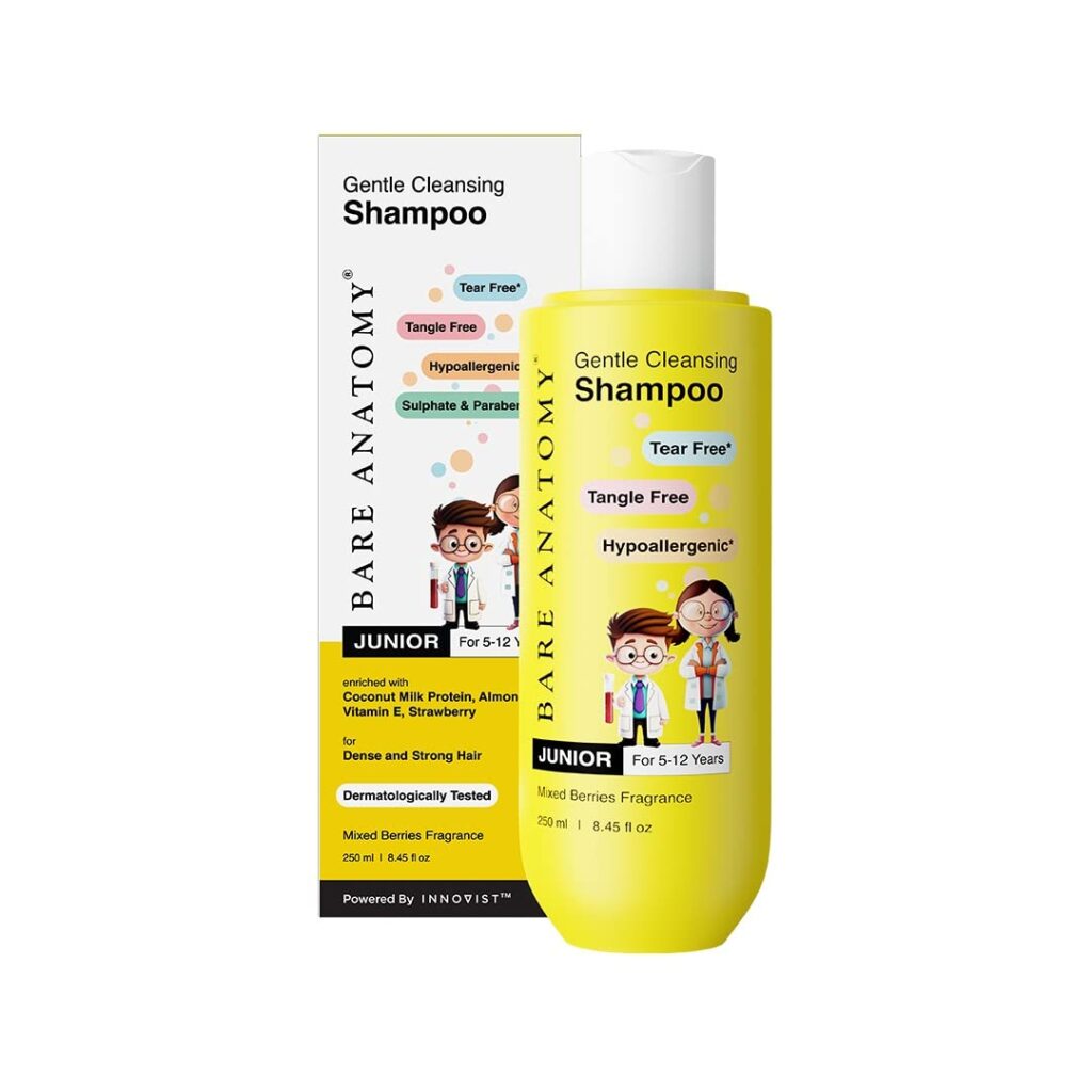 Bare Anatomy Junior Gentle Cleansing Shampoo For Kids from 5-12 Years | Tear-Free & Hypoallergenic pH 5.5 | Coconut Milk Protein, Almond Oil, Vitamin E & Strawberry | SLS &...