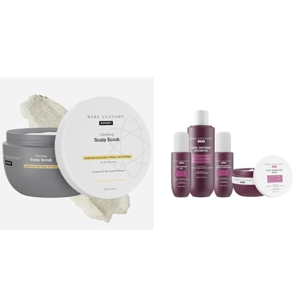 Bare Anatomy Scalp Scrub with Natural AHAs, Coconut & Sugar For Women & Men | 250g Curl Defining Shampoo + Hair Mask + Leave-In Conditioner + Gel 250ml + 250g + 140ml + 140ml