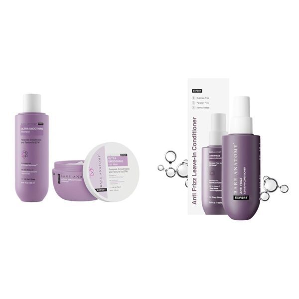 Bare Anatomy Ultra Smooth Shampoo + Hair Mask 250ml Anti Frizz Leave In Conditioner| Vegan | For Women and Men | Get Smoother, Healthy & Glossy Hair | 150ml