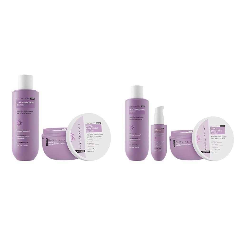 Bare Anatomy Ultra Smooth Shampoo + Hair Mask 250ml Ultra Smoothing Shampoo + Hair Mask + Serum Kit| Women & Men | 250ml + 250g + 50ml