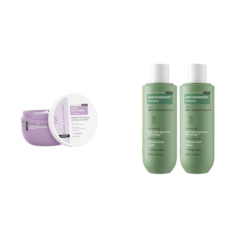 Bare Anatomy Ultra Smoothing Hair Mask For Dry & Frizzy Hair| For Women & Men | SLS & Vegan | 250gm Anti Dandruff Shampoo All Hair Types | Women & Men | 250ml (Pack of 2)