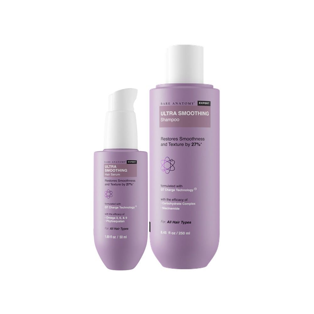 Bare Anatomy Ultra Smoothing Hair Serum (50ml) and Shampoo (250ml) for Dry & Frizzy Hair | Restores Texture by 27%