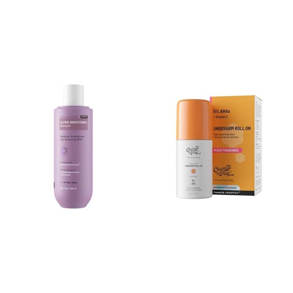 Bare Anatomy Ultra Smoothing Shampoo for Dry and Frizzy Hair | For Men & Women -250ml and Chemist at Play UnderArm Roll-On with 5% AHA, Lactic Acid & 1% Mandelic Acid - 40ml