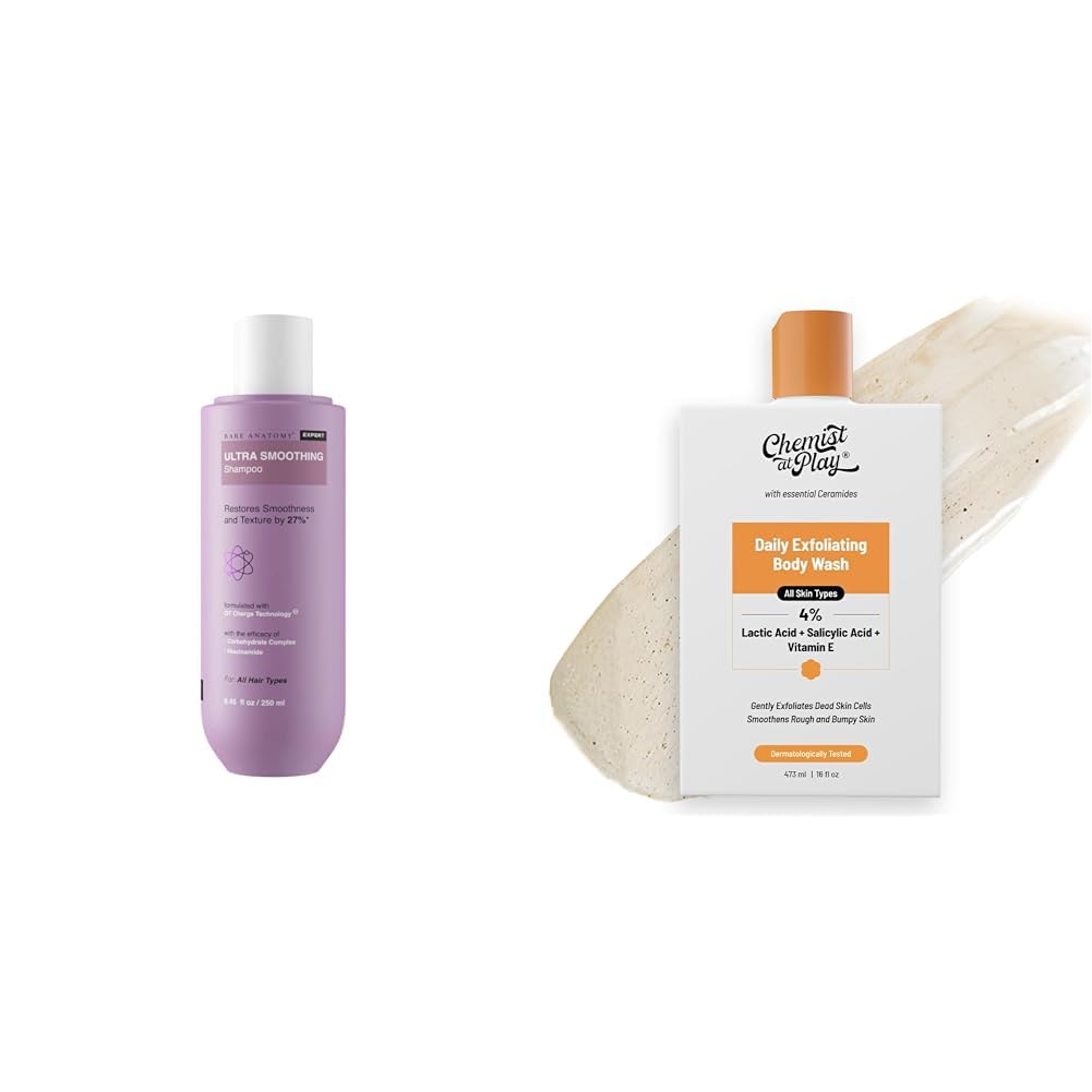 Bare Anatomy Ultra Smoothing Shampoo for Dry and Frizzy Hair | For Men & Women -250ml and Chemist At Play 1% Salicylic Acid Exfoliating Body Wash 473ml