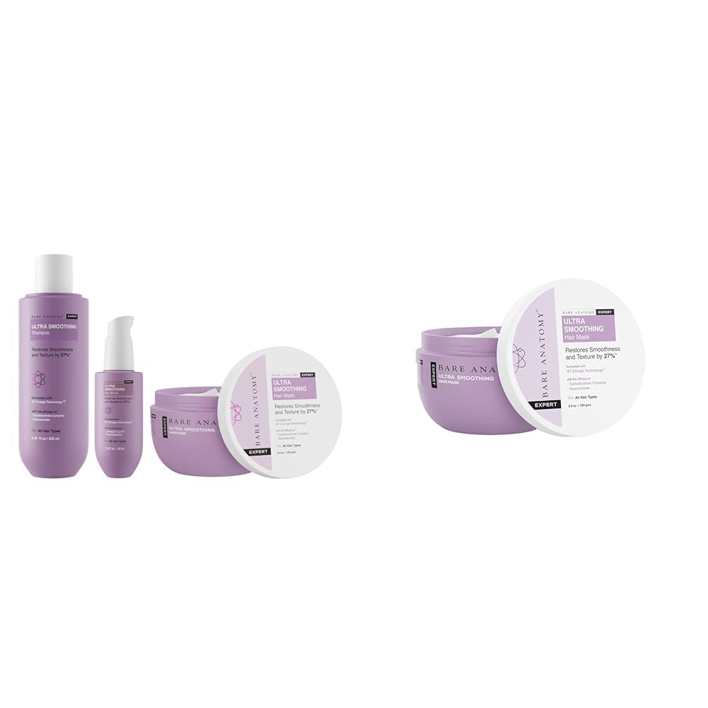 Bare Anatomy Ultra Smoothing Shampoo + Hair Mask + Serum Kit| Women & Men | 250ml + 250g + 50ml Ultra Smoothing Hair Mask For Dry & Frizzy Hair| For Women & Men | SLS & Vegan |...