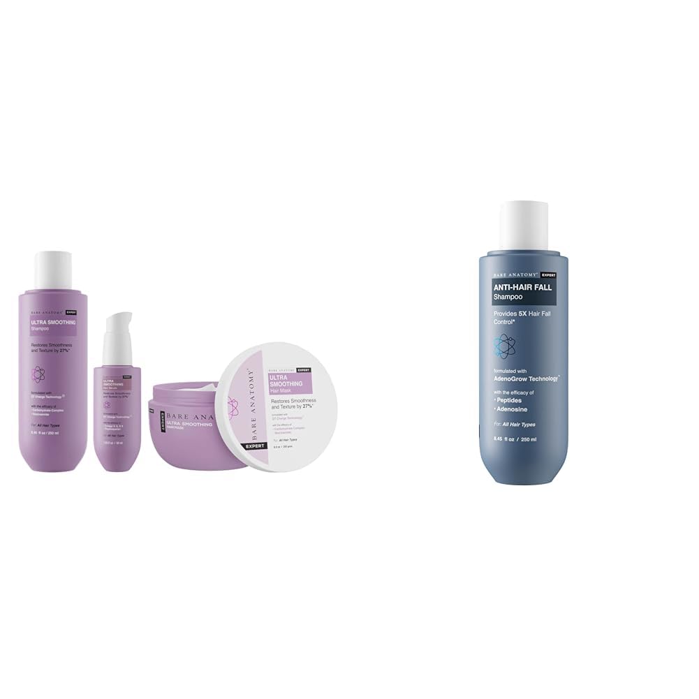 Bare Anatomy Ultra Smoothing Shampoo + Hair Mask + Serum Kit| Women & Men | 250ml + 250g + 50ml Anti Hair Fall Shampoo Vegan| For All Hair Types | For Women & Men | 250ml