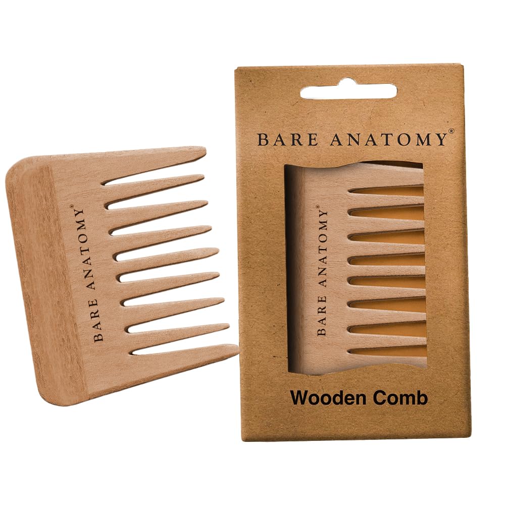 Bare Anatomy Wooden Comb - Made with Beech Wood | Detangles & Adds Natural Volume | Suited For All Hair Types |