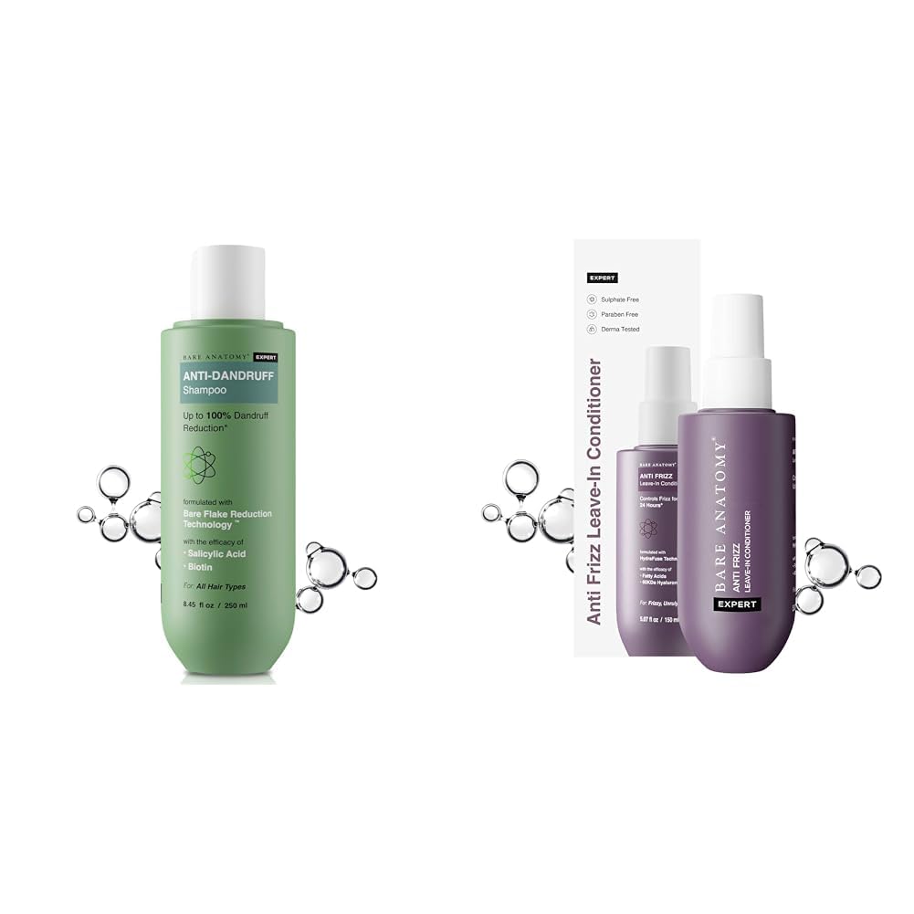 Bare AnatomyEXPERT Anti-Dandruff Shampoo | Targets Oily Scalp and Sheds Dry Flakes 250ml + Anti Frizz Leave In Conditioner | Deep Conditioned Frizz Controlled Hair For 24 hrs|...