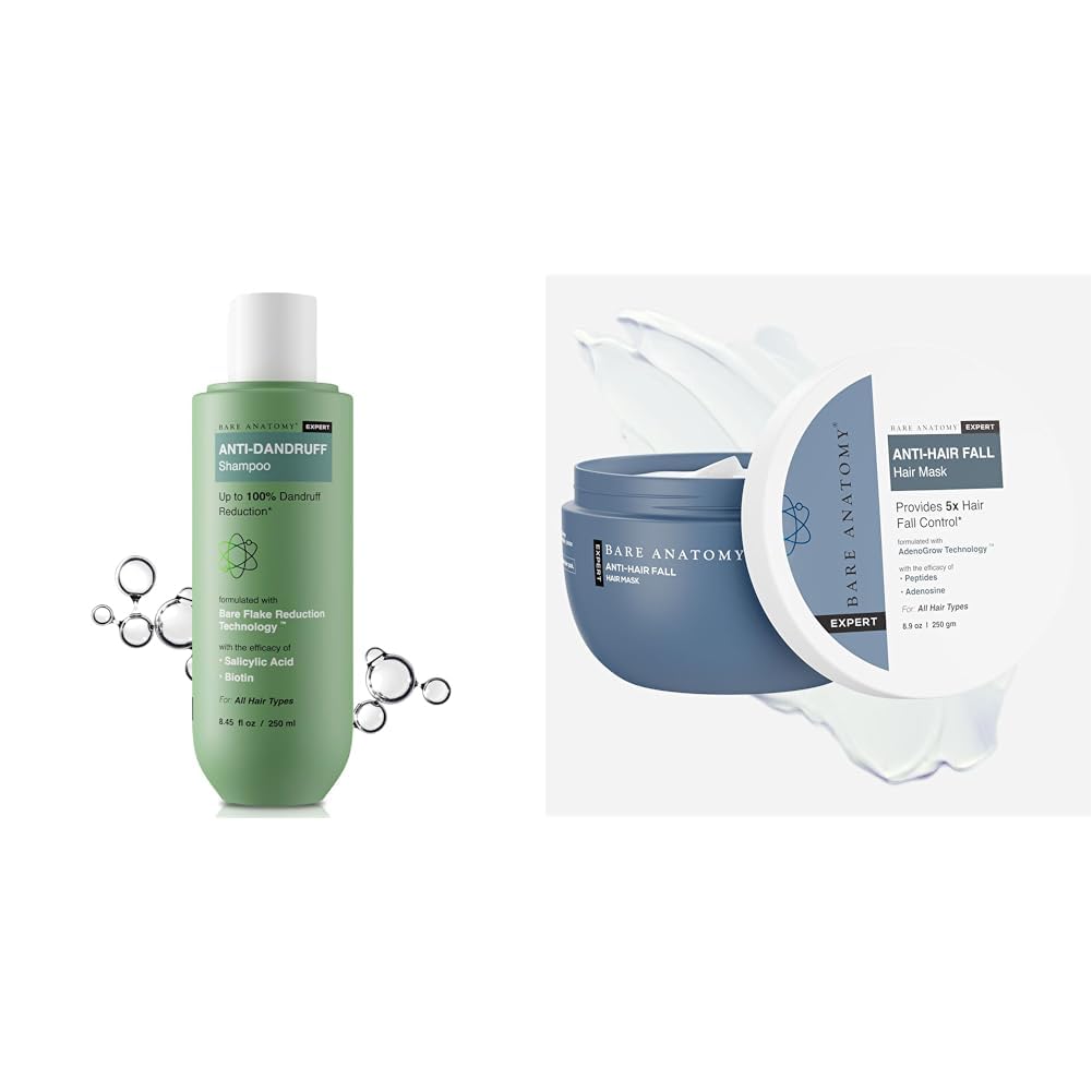 Bare AnatomyEXPERT Anti-Dandruff Shampoo | Targets Oily Scalp and Sheds Dry Flakes 250ml + Anti-Hair Fall Mask | Provides 5X Hair Fall Control | For Hair Fall | Suitable For All...