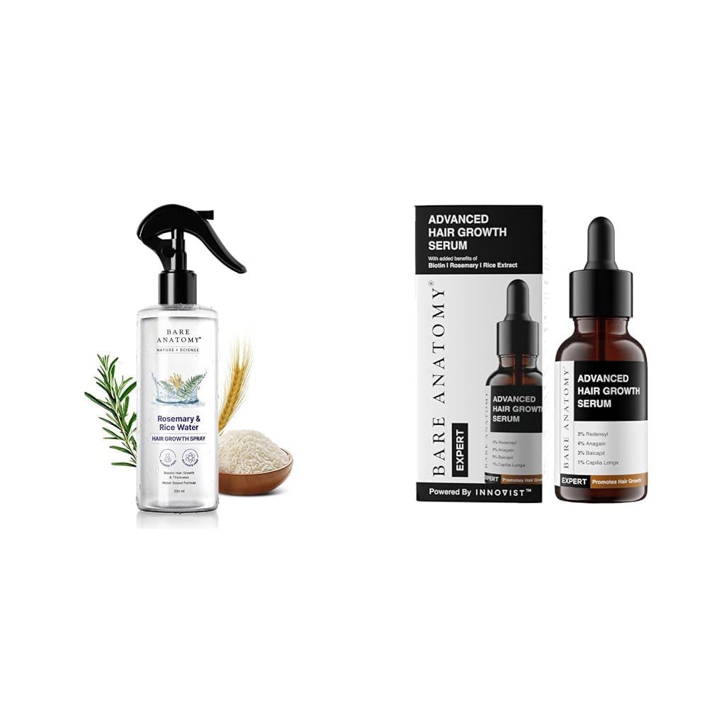 Bare AnatomyNature x Science Rosemary Water Spray for Hair Growth 250ml + Advanced Hair Growth Serum | 3% Redensyl + 4% Anagain + 3% Baicapil + 1% Capilia Longa, Rosemary,...