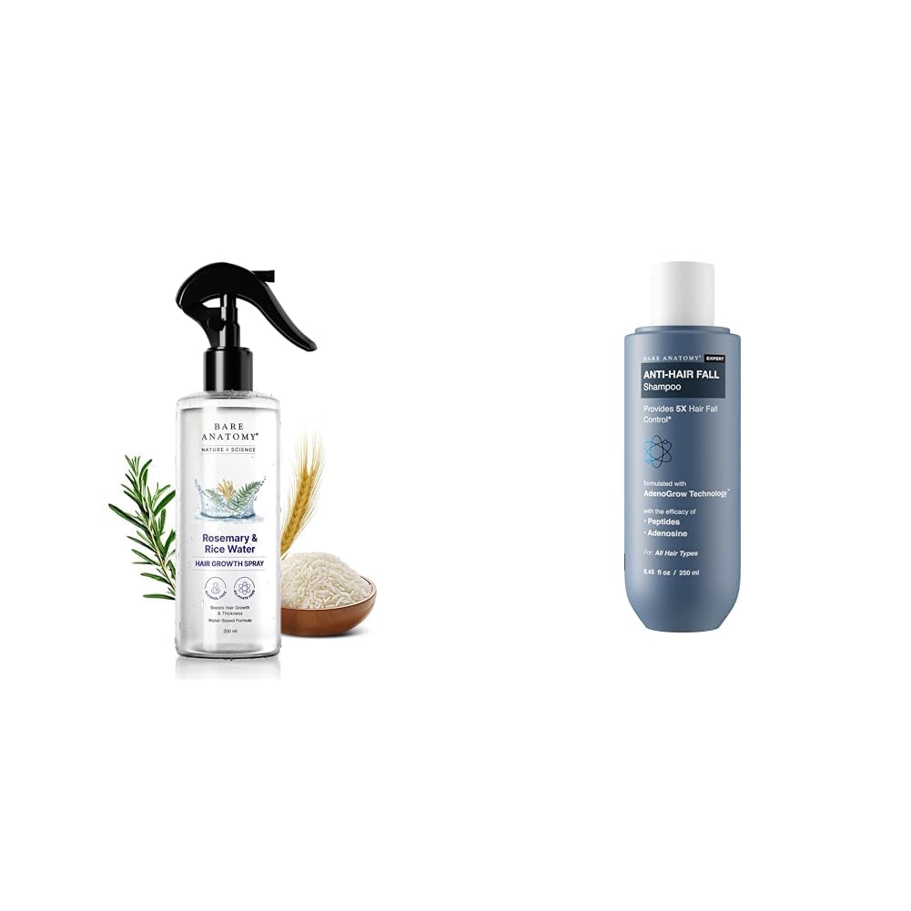 Bare AnatomyNature x Science Rosemary Water Spray for Hair Growth 250ml + Anti Hair Fall Shampoo|5x Hair Fall Control & Growth|Contains Biotin Adenosine, & Peptides|Paraben &...