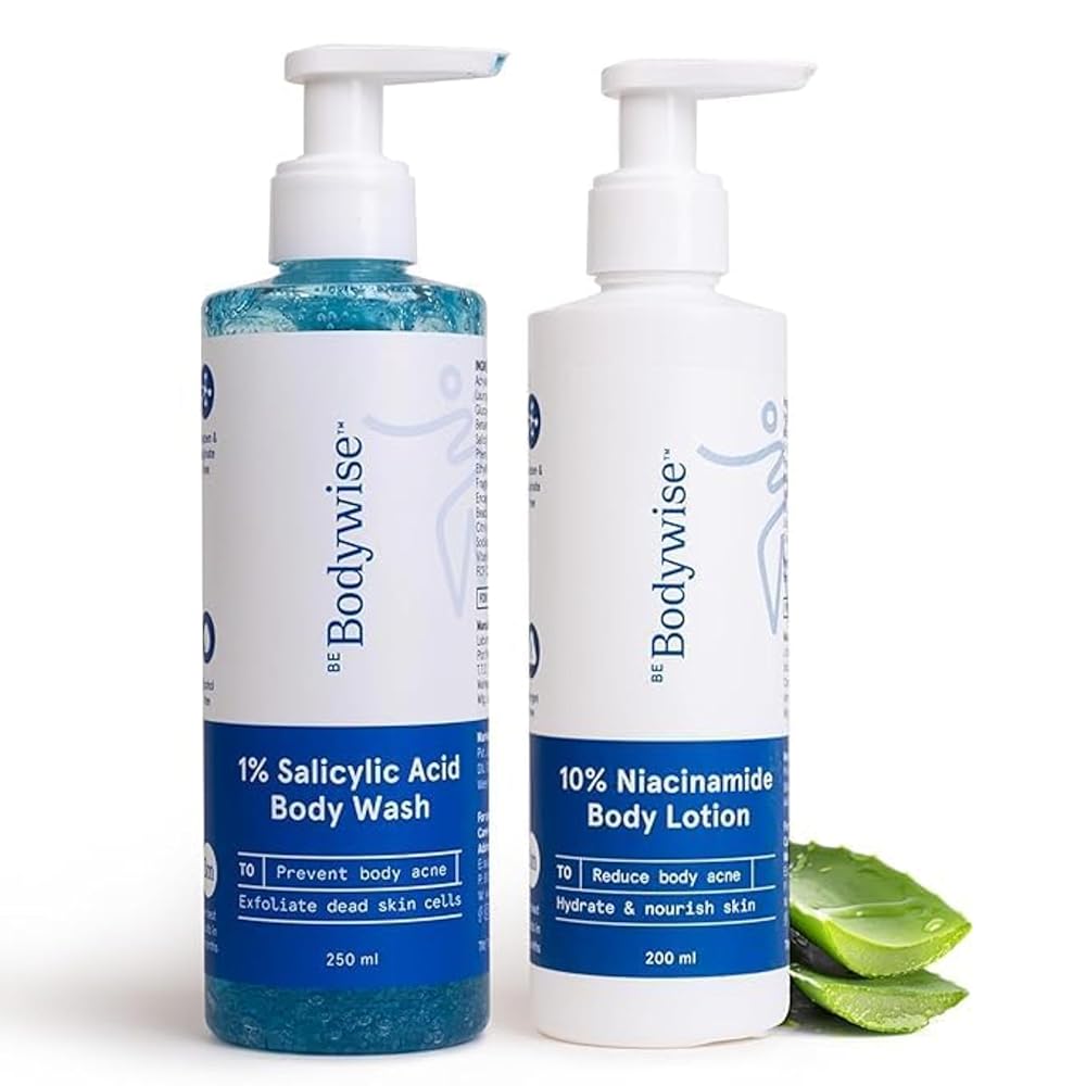 Be Bodywise Body Acne Reduction Kit with 1% Salicylic Acid Body Wash & 10% Niacinamide Hydrating Face & Body Lotion | Prevents Body Acne, Exfoliates & Promotes Glowing Skin |...