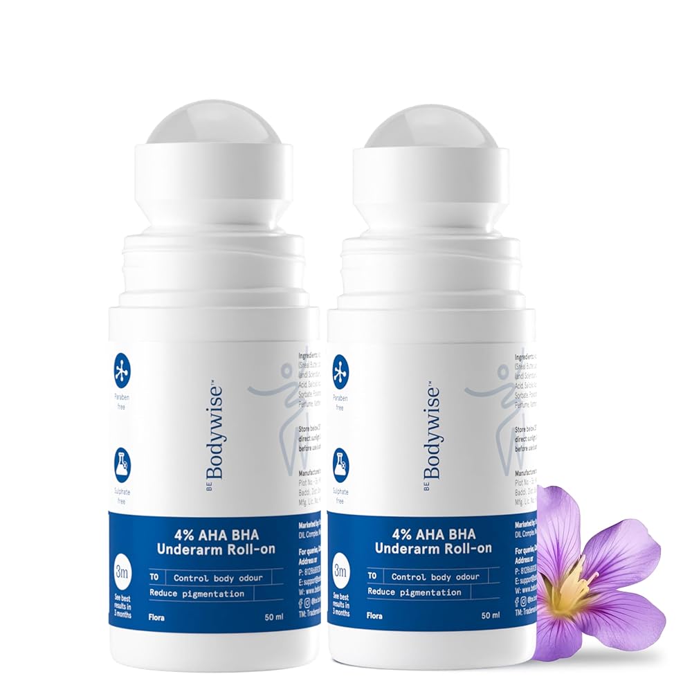 Be Bodywise Under Arm Roll On Pack Of 2, 1% W/W Salicylic, 1% Mandelic, 2% Lactic Acid, Reduces Under Arm Pigmentation & Combats Body Odor, Aluminum Free For Normal To Dry Skin,...