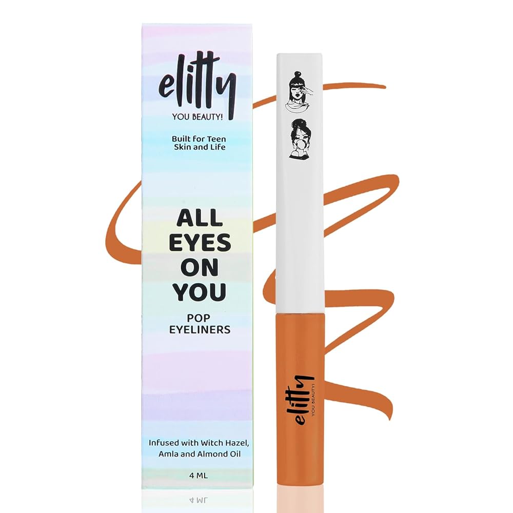 Elitty Waterproof Eyeliner - 4g Orange Colour With Intense Matte Finish | Smudge Proof, Long Lasting Liquid Liner For Eye Makeup | Quick Drying Formula With Fine Tip For Smooth,...