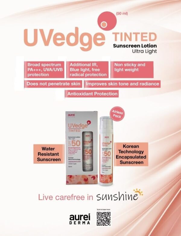 KENGOLD Uvedge Tinted Sunscreen Lotion SPF 50 Ultra Light -50g, All