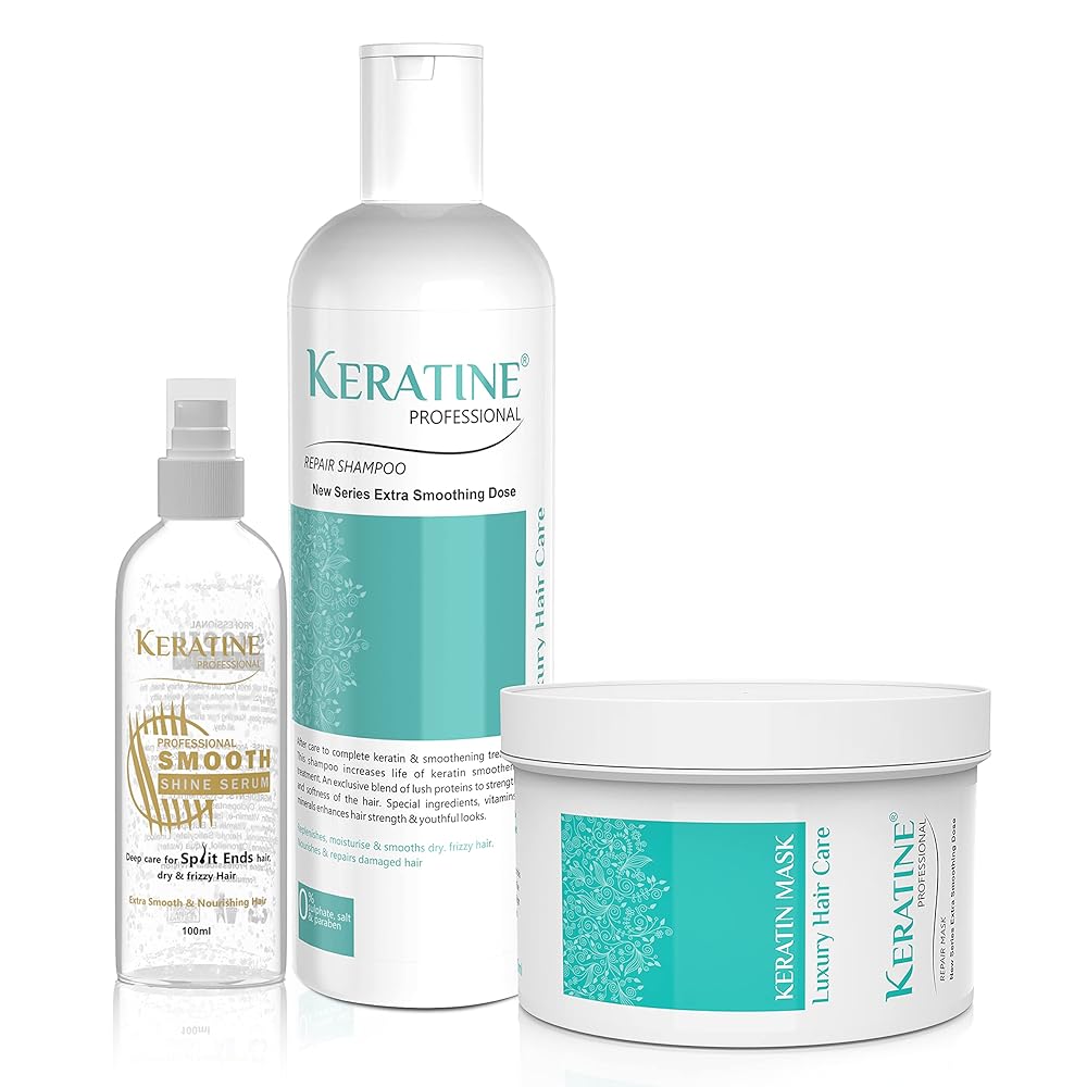 KERATINE PROFESSIONAL® Keratin Shampoo, Hair Mask and keratin Serum(100 Ml) Kit | Sulphate free Repair Shampoo, Repair Hair Mask and Professional Smooth Shine Serum Set for Thin...