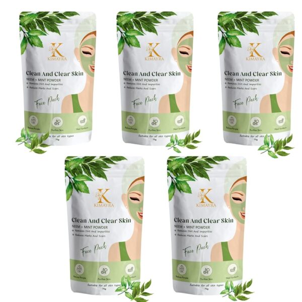 Kimayra Organic Neem + Mint Face Pack Powder For Clean & Clear Skin | Help In Reduce Pimple/Acne, Marks & Scars | Natural Face Pack Powder For Women/Men - Safe For All Skin Type...