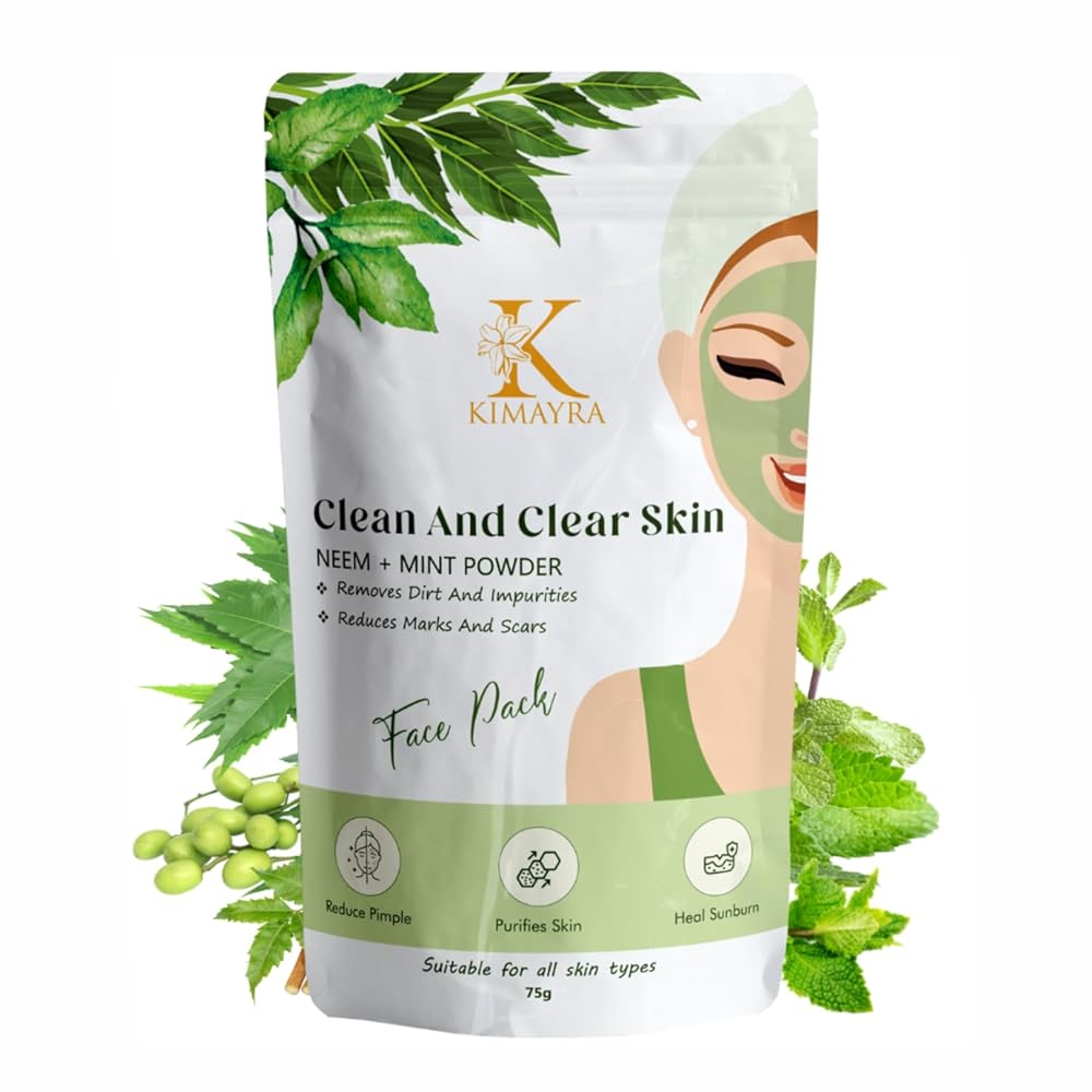 Kimayra Organic Neem + Mint Face Pack Powder For Clean & Clear Skin | Help In Reduce Pimple/Acne, Marks & Scars | Natural Face Pack Powder For Women/Men - Safe For All Skin Type...